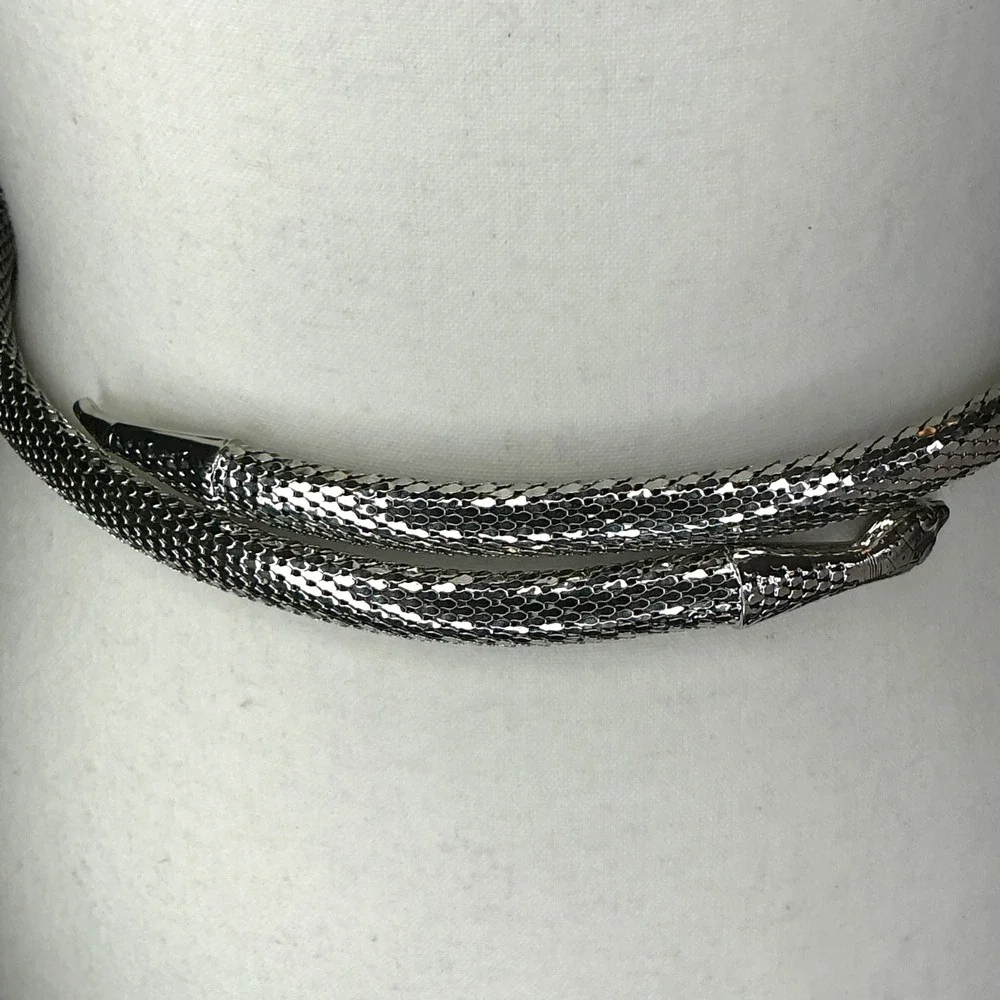 Vintage Whiting & Davis Silver Mesh Snake Wrap Belt Womens OS Flexible Serpent